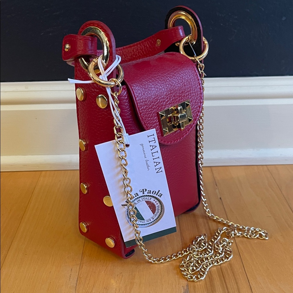 NWT Anna Paola Genuine Italian Leather Cherry Red Handbag - Picture 2 of 16